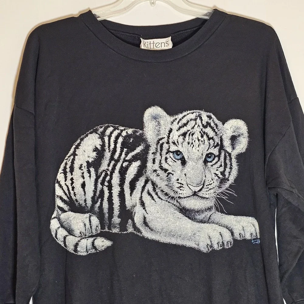 Vintage Kittens Shirt Womens Large Tiger Cub Graphic Long Sleeve 90s USA
